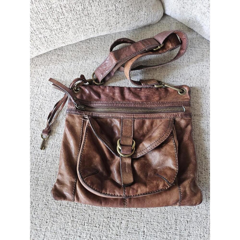 Vintage 1990s FOSSIL ZB5763 Cognac Leather Crossbody Shoulder Bag